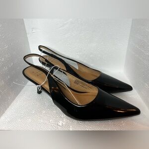 a new day Black Patent Pointed Slingback Kitten Heels